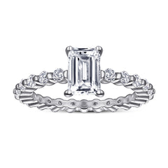 (1.0CT) Emerald Cut Zircon Solitaire Silver Ring for Women