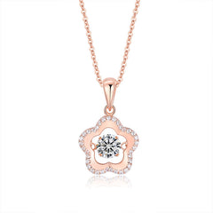 Round Zircon Five-petal Flower Pendant Silver Necklace for Women