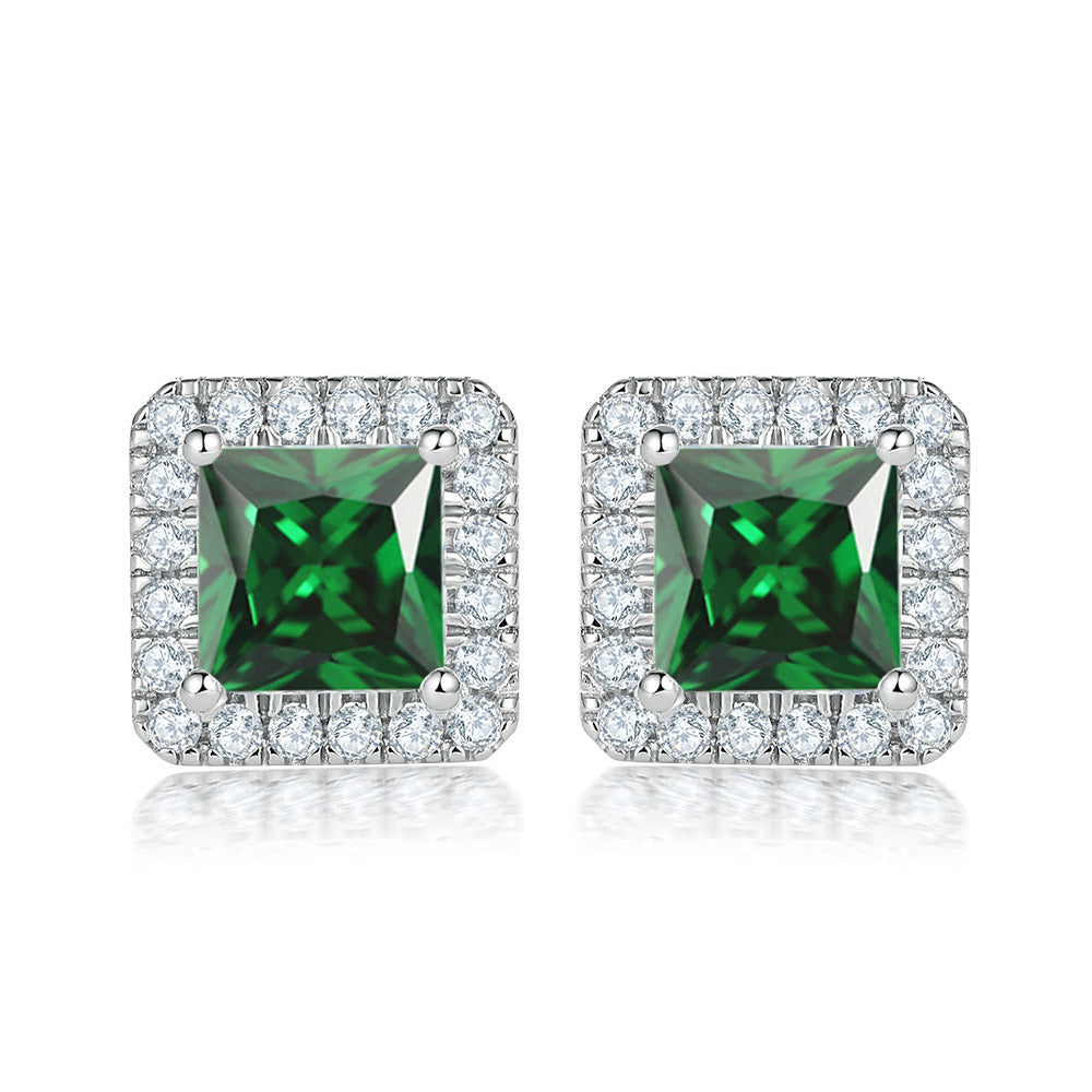 Princess Cut Zircon Soleste Halo Silver Studs Earrings for Women