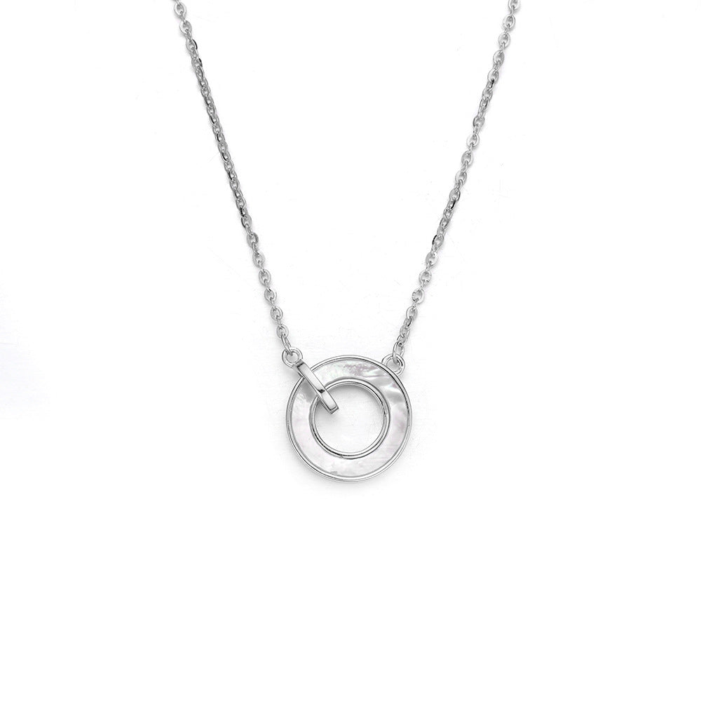 (Two Colours) White Mother of Pearl Circle Ring Pendants Collarbone Necklace for Women