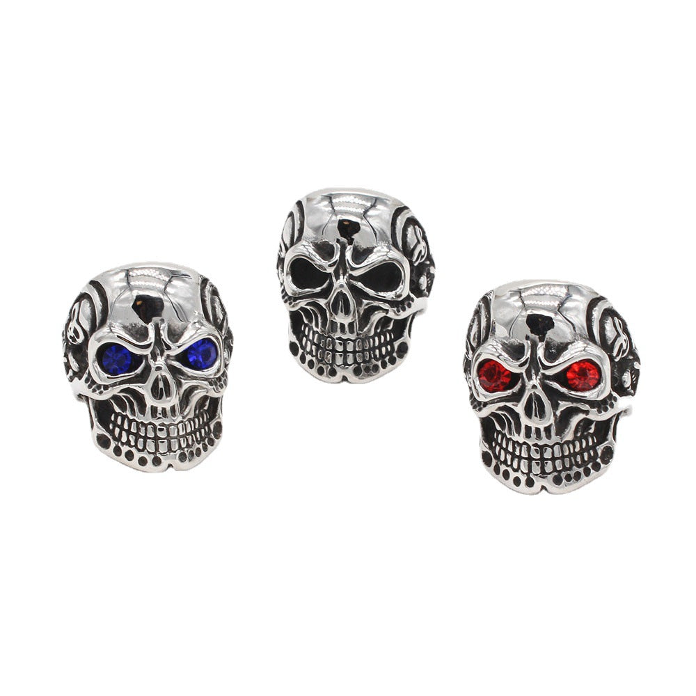 Halloween Punk Skull Zircon Titanium Steel Ring for Men