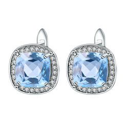 Natural Topaz Soleste Halo Square Sterling Silver Studs for Women