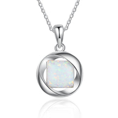 Square Opal Mobius Strip Sterling Silver Necklace