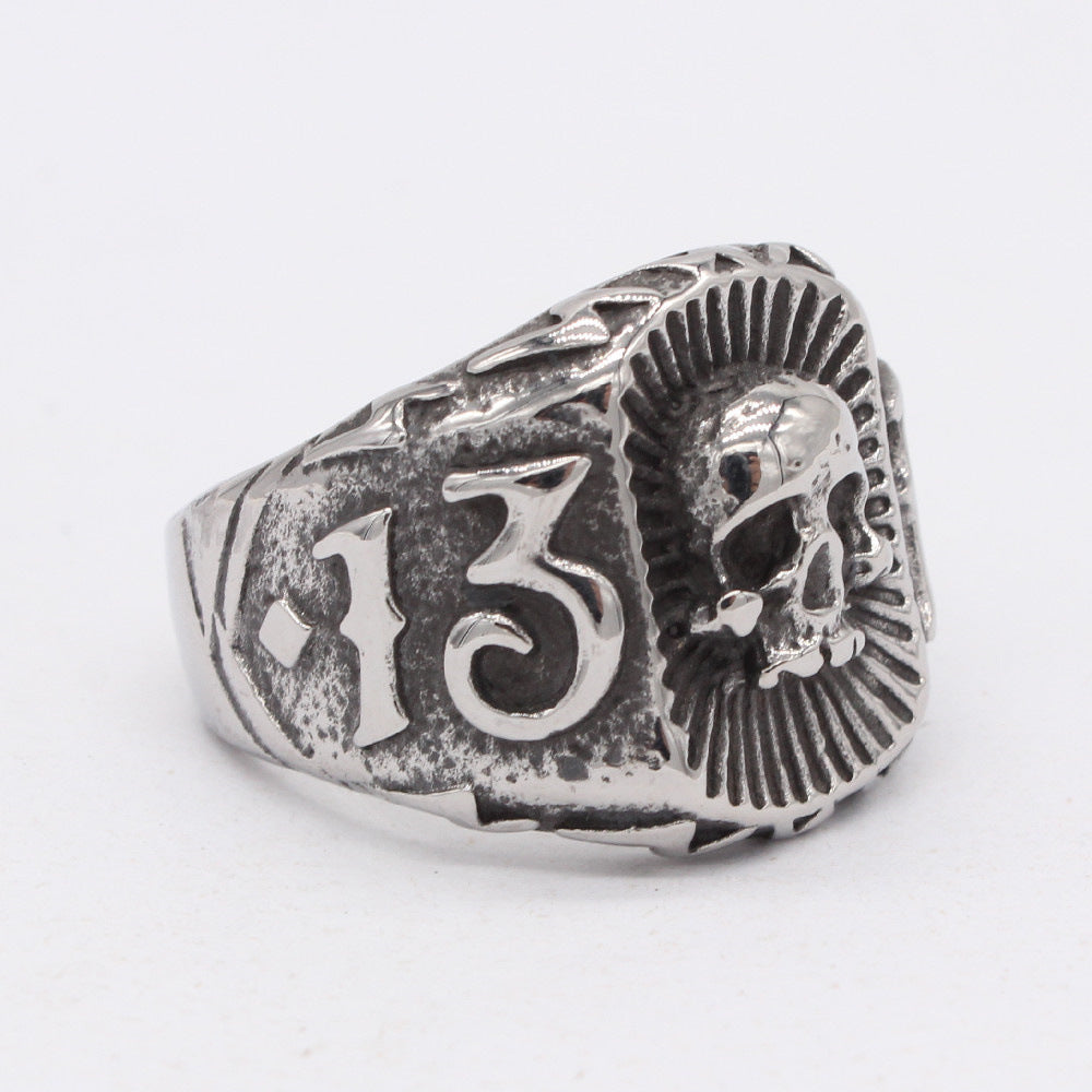 Halloween Rectangle Skull 13 Titanium Steel Ring for Men