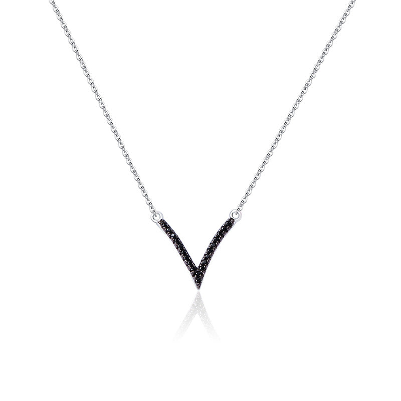 Zircon Letter V Pendant Silver Necklace