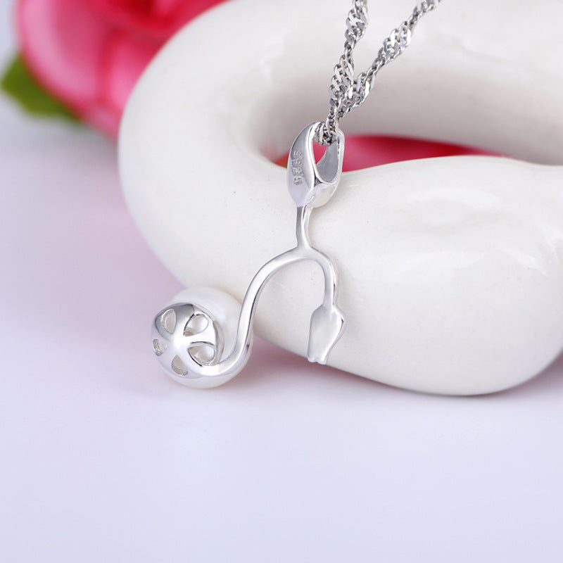 (Pendant Only) Petal with Pearl Silver Pendant for Women