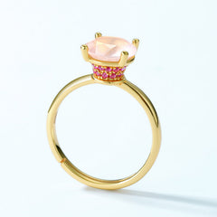Simple Style Round Cut Pink Crystal Opening Silver Ring