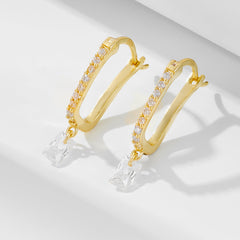 Radiant Cut Zircon Pendant U Shaped Sterling Silver Hoop Earrings