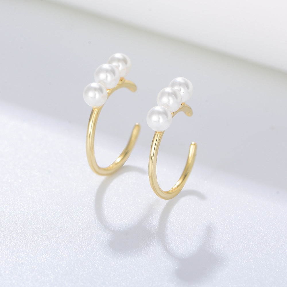 Pearl Ear Bone Clip Silver Earrings for Women