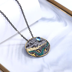 Temperament Inlaid Colourful Gemstones Circle Pendant Sterling Silver Necklace for Women