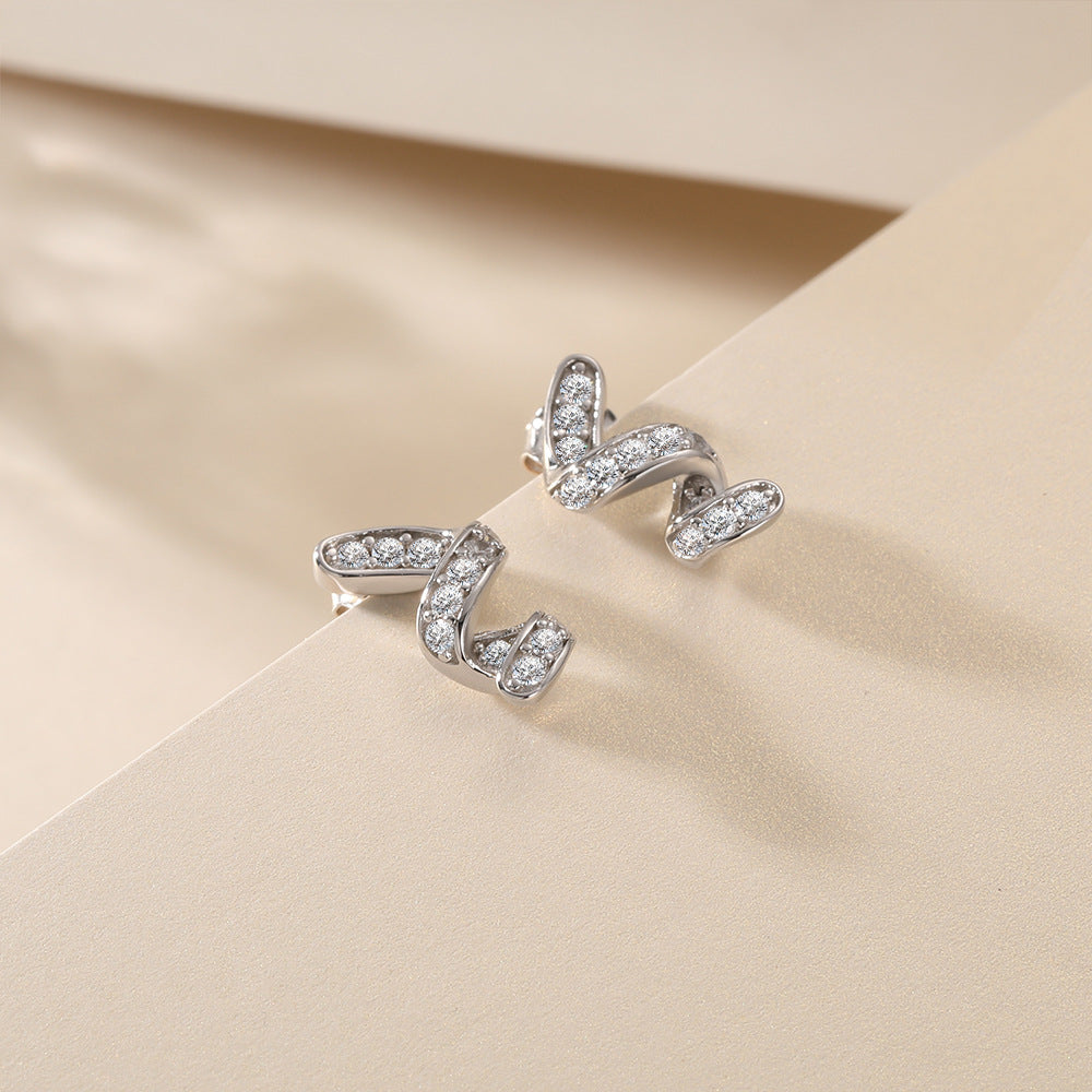 Zircon Spiral Sterling Silver Stud Earrings