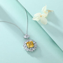 Yellow Crystal with Zircon Pendant Silver Necklace for Women