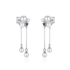 Natural Freshwater Pearl Long Tassel Silver Drop Earrings for Women