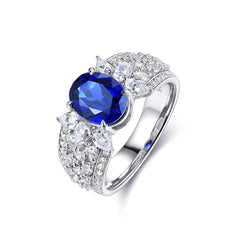 Lab-Created Sapphires Oval Ice Cut Cathedral Silver Ring for Women