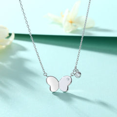 Smooth Butterfly with Zircon Pendant Silver Necklace for Women