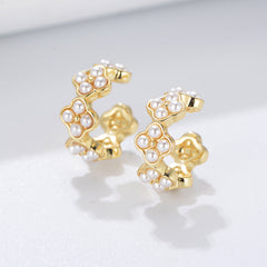 Beading Flower Pearl Silver Ear Bone Clip Earrings for Women