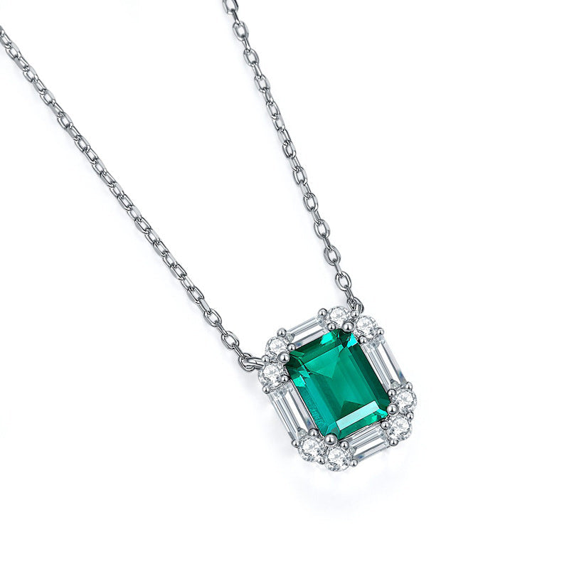 Rectangle Lab Created Emerald Necklace