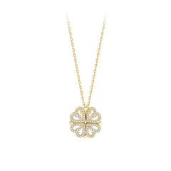 Two-wearing Design Zircon Lucky Clover Silver Necklace for Women