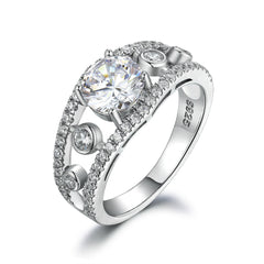 Hollow Two Layer with Round Zircon Silver Ring for Women