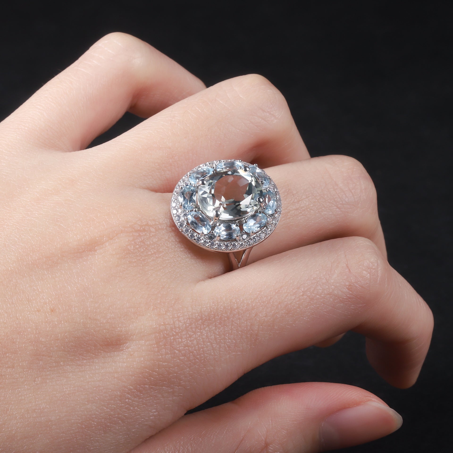 Natural Crystal Luxury Circle Silver Ring for Women