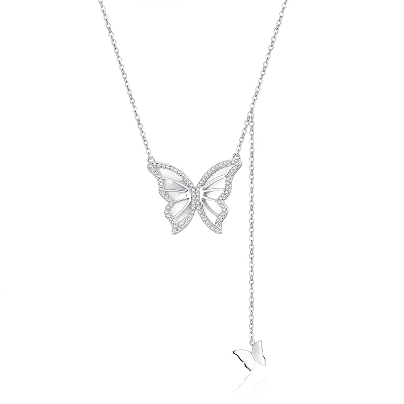 Butterfly with Zircon Tassel Silver Necklace for Women