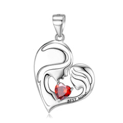 Best Mom Zircon Heart Shape Pendant Silver Necklace