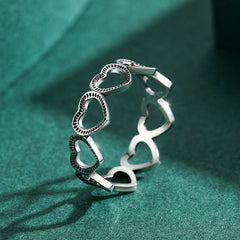 S925 Sterling Silver Retro Full Circle Heart Heart Love Index Finger Ring Female Internet Celebrity Ins European and American Popular Ring Women's Jewelry
