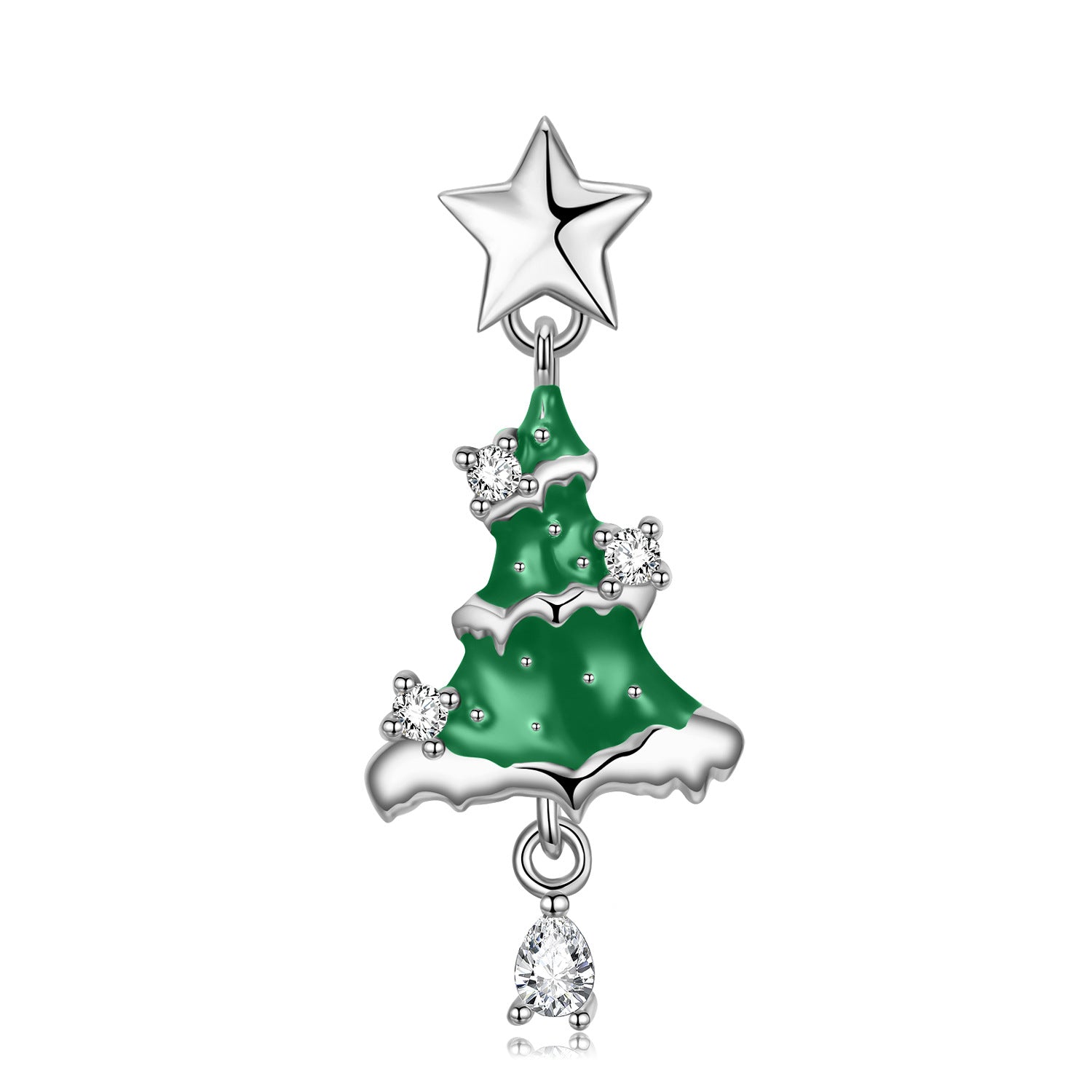 Star Christmas Tree Pear Shape Zircon Silver Necklace