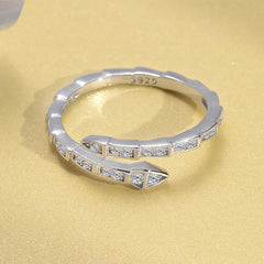 Slim Snake Bone Zircon Opening Sterling Silver Ring