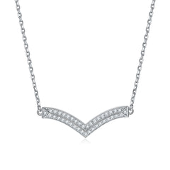 Two Row Zircon V-shaped Pendant Silver Necklace for Women