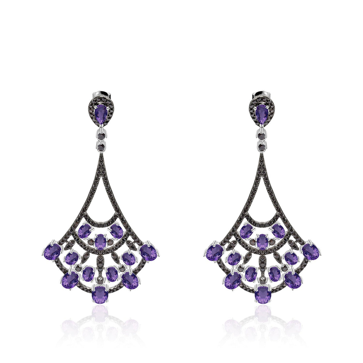 Natural Colourful Gemstones Fan-shaped Silver Drop Earrings for Women