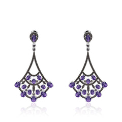 Natural Colourful Gemstones Fan-shaped Silver Drop Earrings for Women