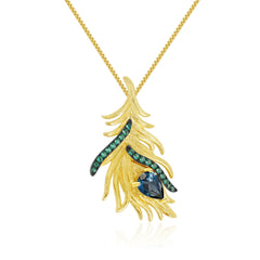 Premium Design Natural Topaz Gold Colour Bird's Feather Pendant Silver Necklace for Women