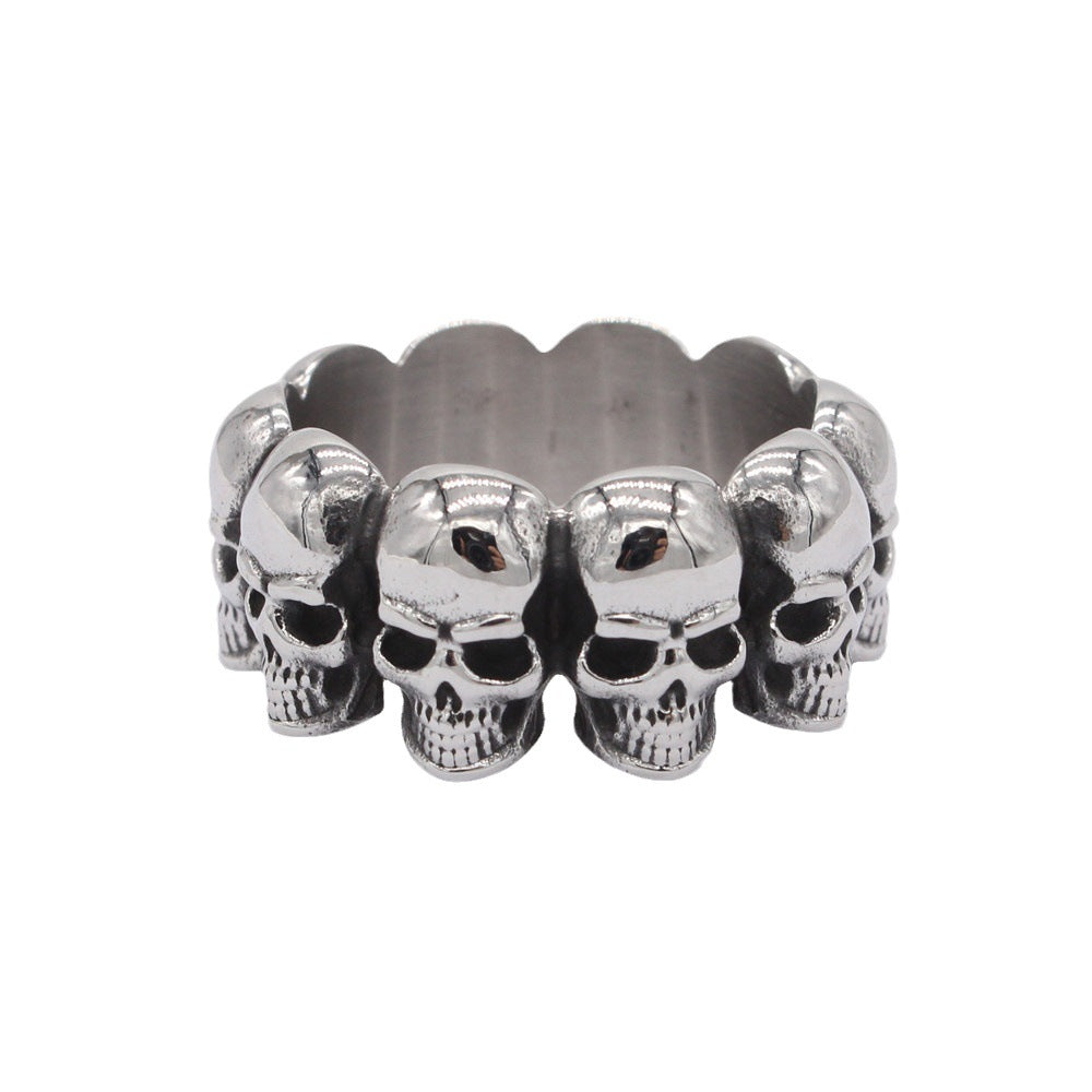 Halloween Beading Polished Skull Titanium Ring for Men