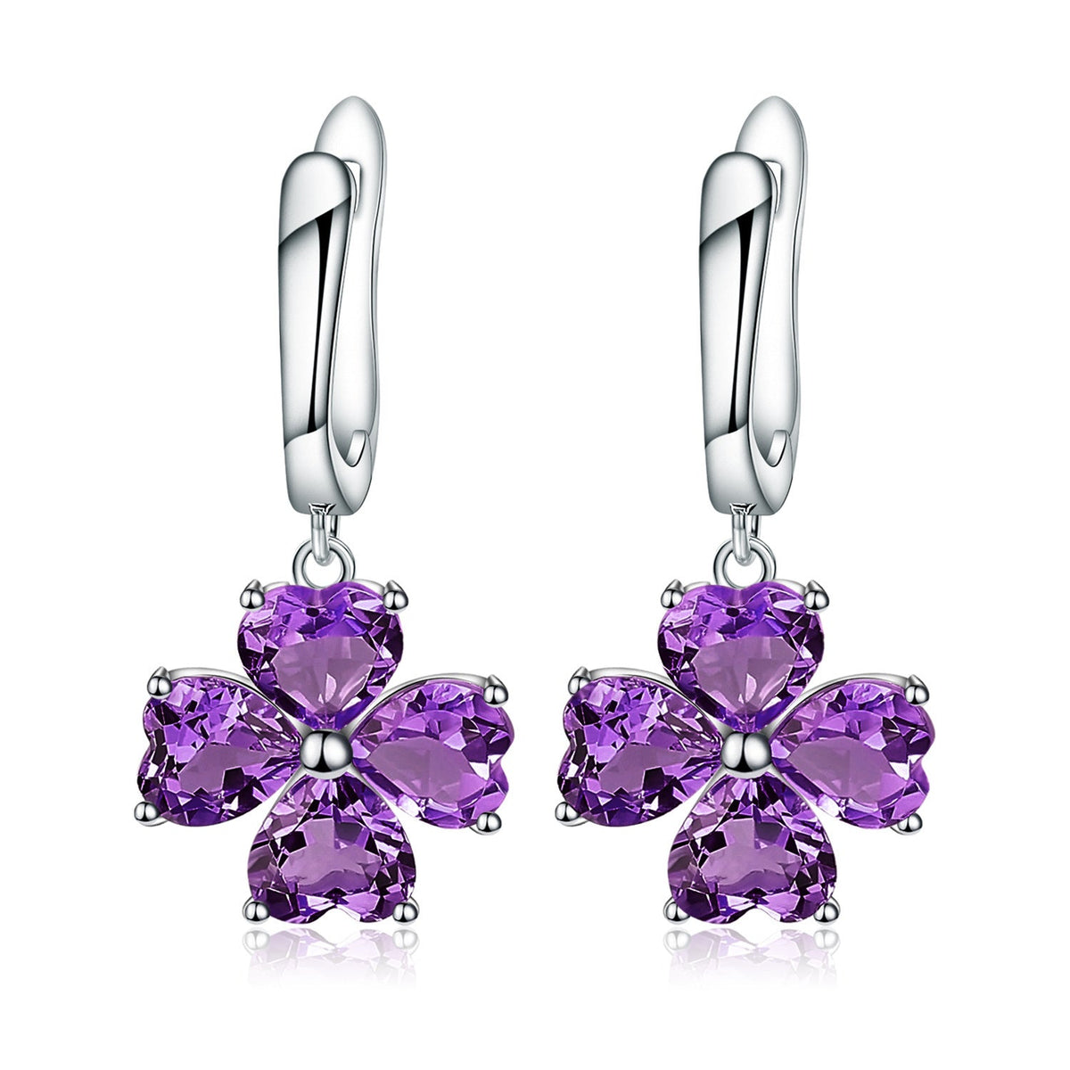 Natural Colourful Gemstone Clover Shape Silver Drop Earrings for Women