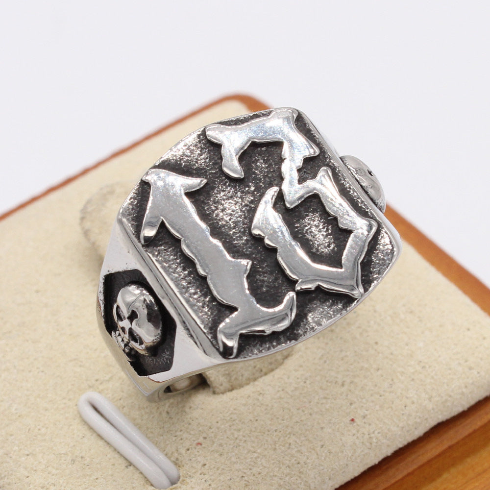 Halloween Skeleton Head No.13 Square Titanium Steel Ring for Men