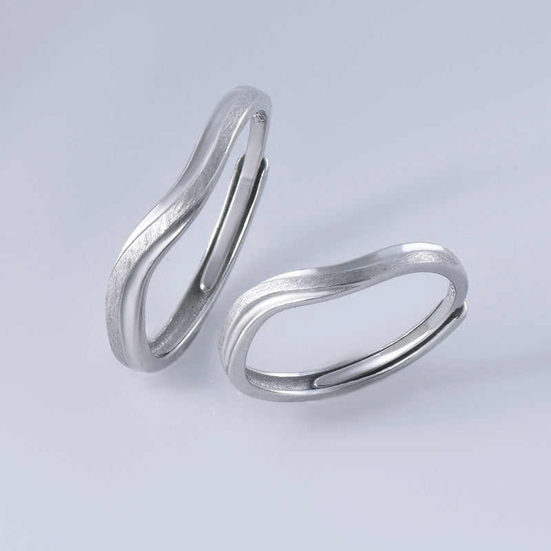 Brushed Line Simple Silver Couple Ring for Women