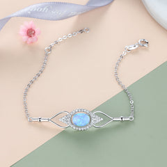 Blue Round Opal Marquise Design Zircon Sterling Silver Bracelet