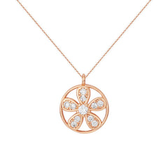 Zircon Five-leaves Grass Circle Pendant Silver Necklace for Women