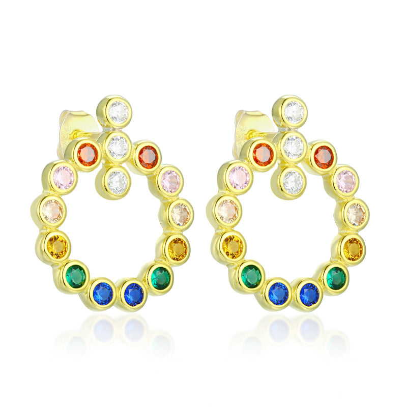 Coloured Zircon Circle Sterling Silver Stud Earrings