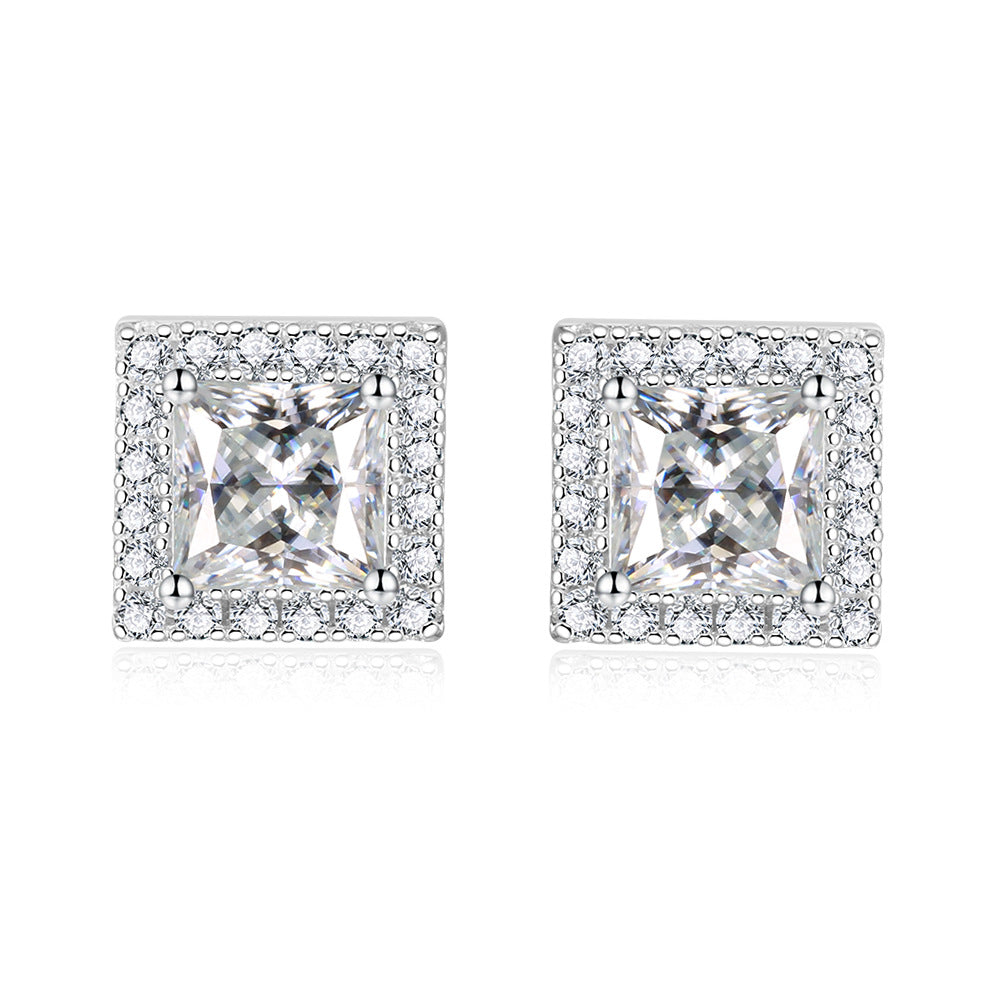 Soleste Halo 1.0 Carat Princess Cut Moissanite Silver Stud Earrings