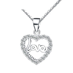 (Pendant Only) Valentine's Day Gift Zircon Heart with LOVE Letter Silver Pendant for Women