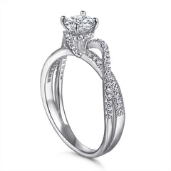 Round Zircon Split Shank Silver Ring