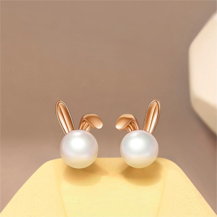 Bunny Pearl Silver Studs Earrings for Women