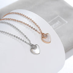 Mother of Pearl Heart with Zircon Love Silver Necklace for Women