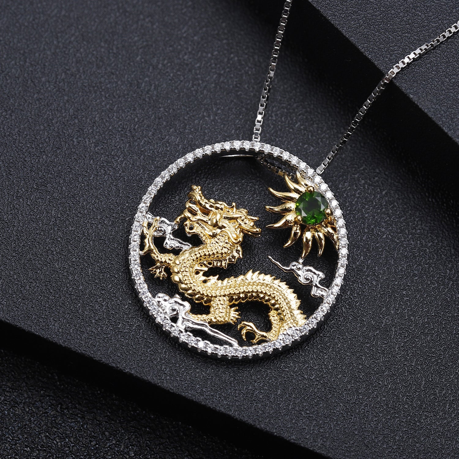 Chinese Style Element Design Zodiac Series Dragon Natural Gemstone Pendant Silver Necklace for Women