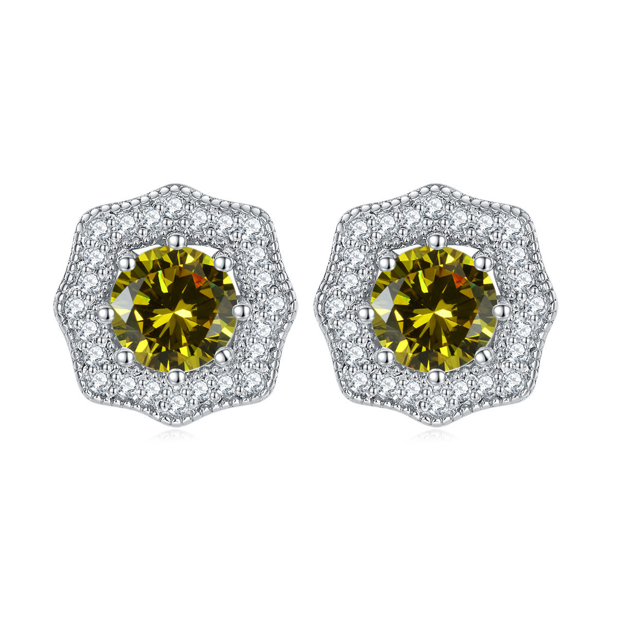 Sumptuous Round Zircon Soleste Halo Silver Studs Earrings for Women