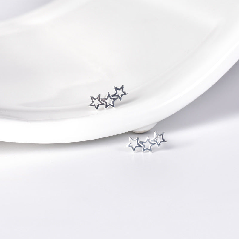 Three Hollow Stars Silver Stud Earrings for Women