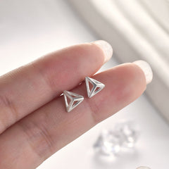 Brushed Hollow Solid Triangle Silver Stud Earrings for Women