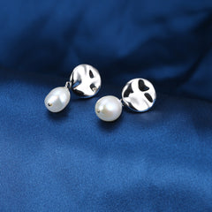 Irregular Shape with Pearl Silver Drop Earrings for Women